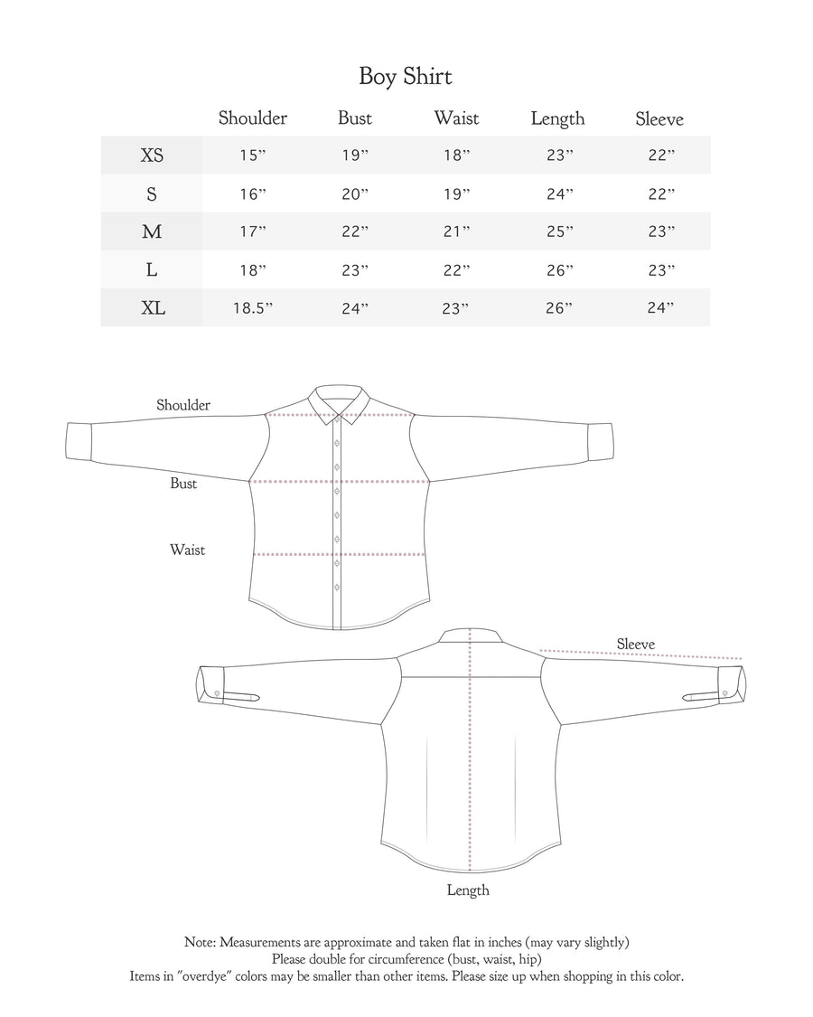 Size chart for Cicely Top