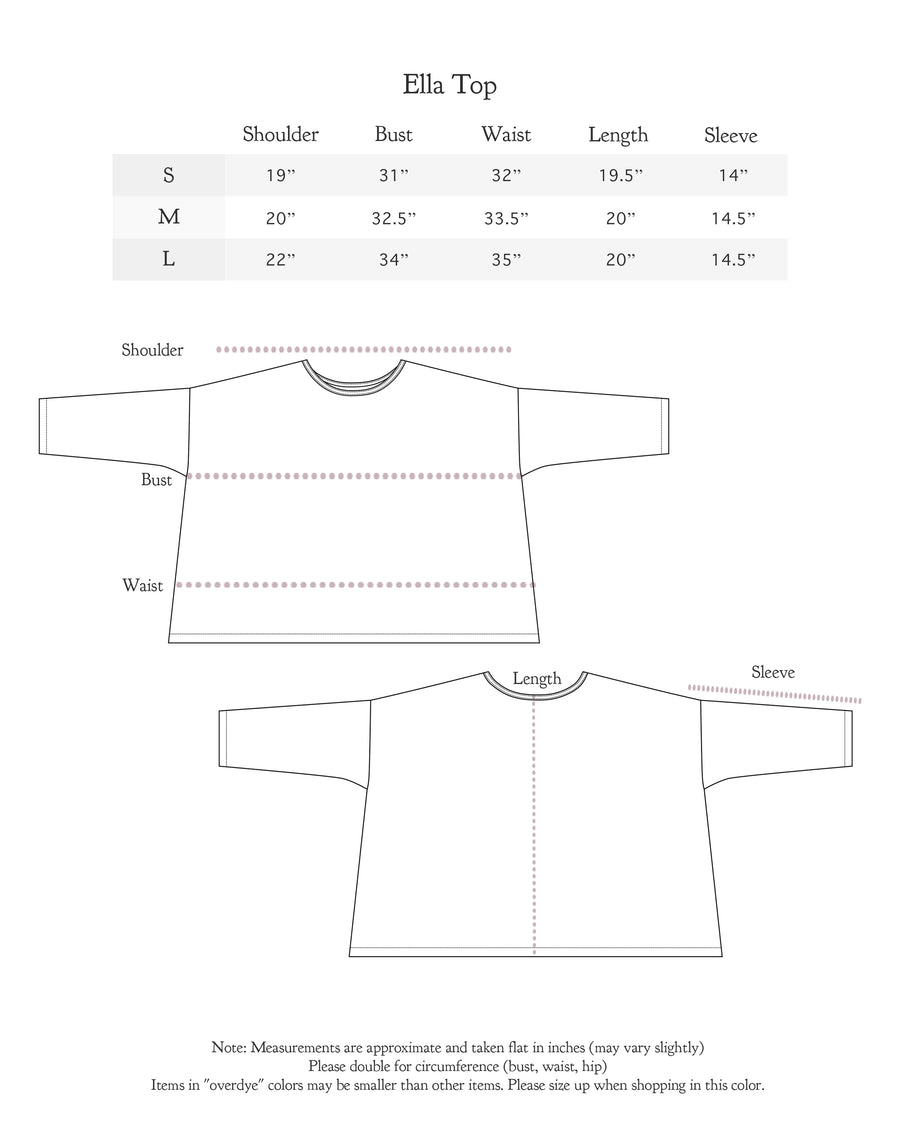 Size chart for Ella Top