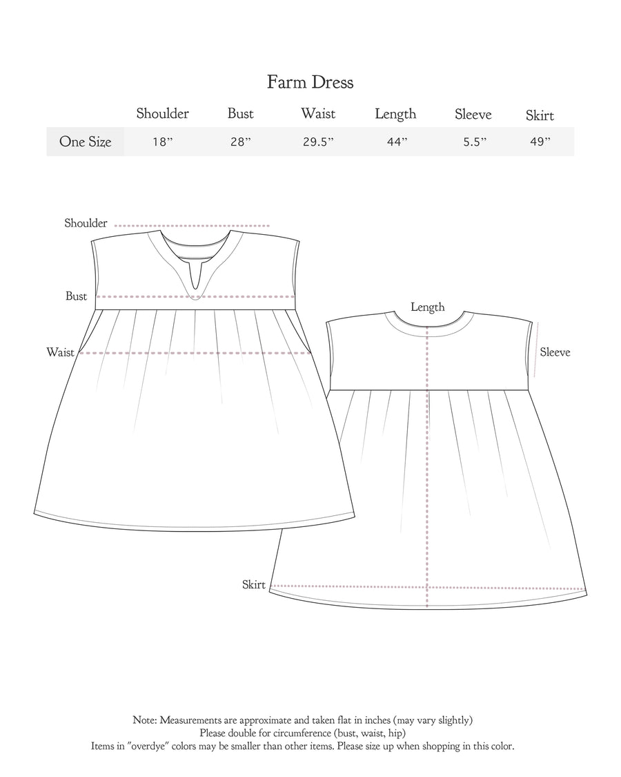 Size chart for Farm Dress