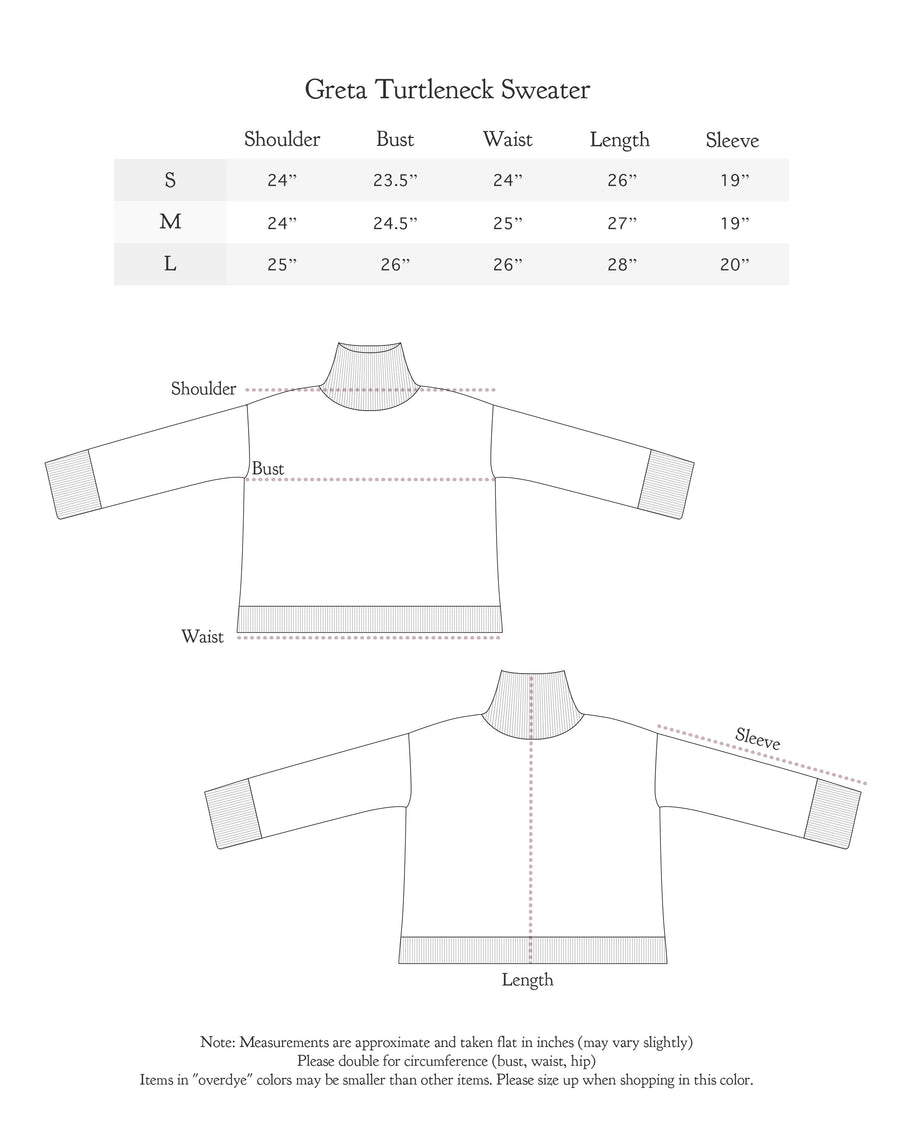 Size chart for Saskia Cardigan