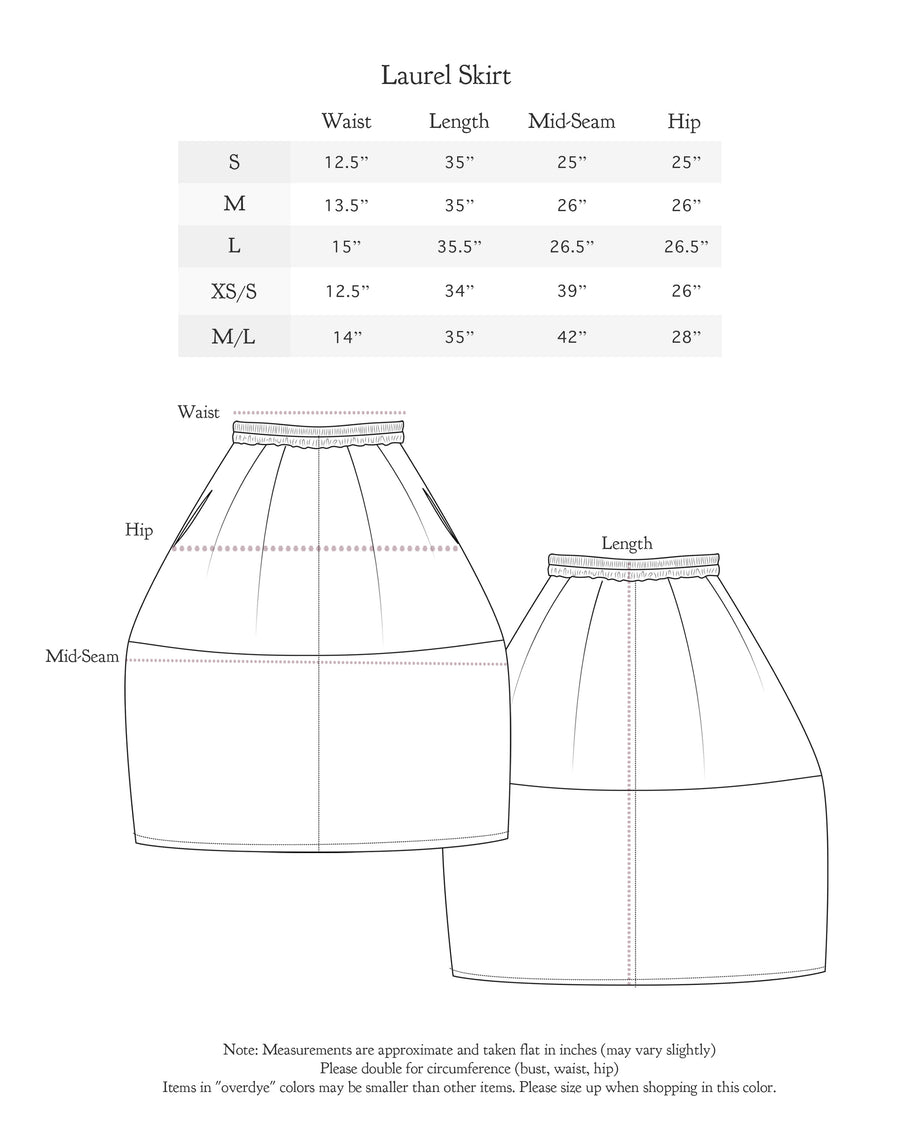 Size chart for Pleat Skirt