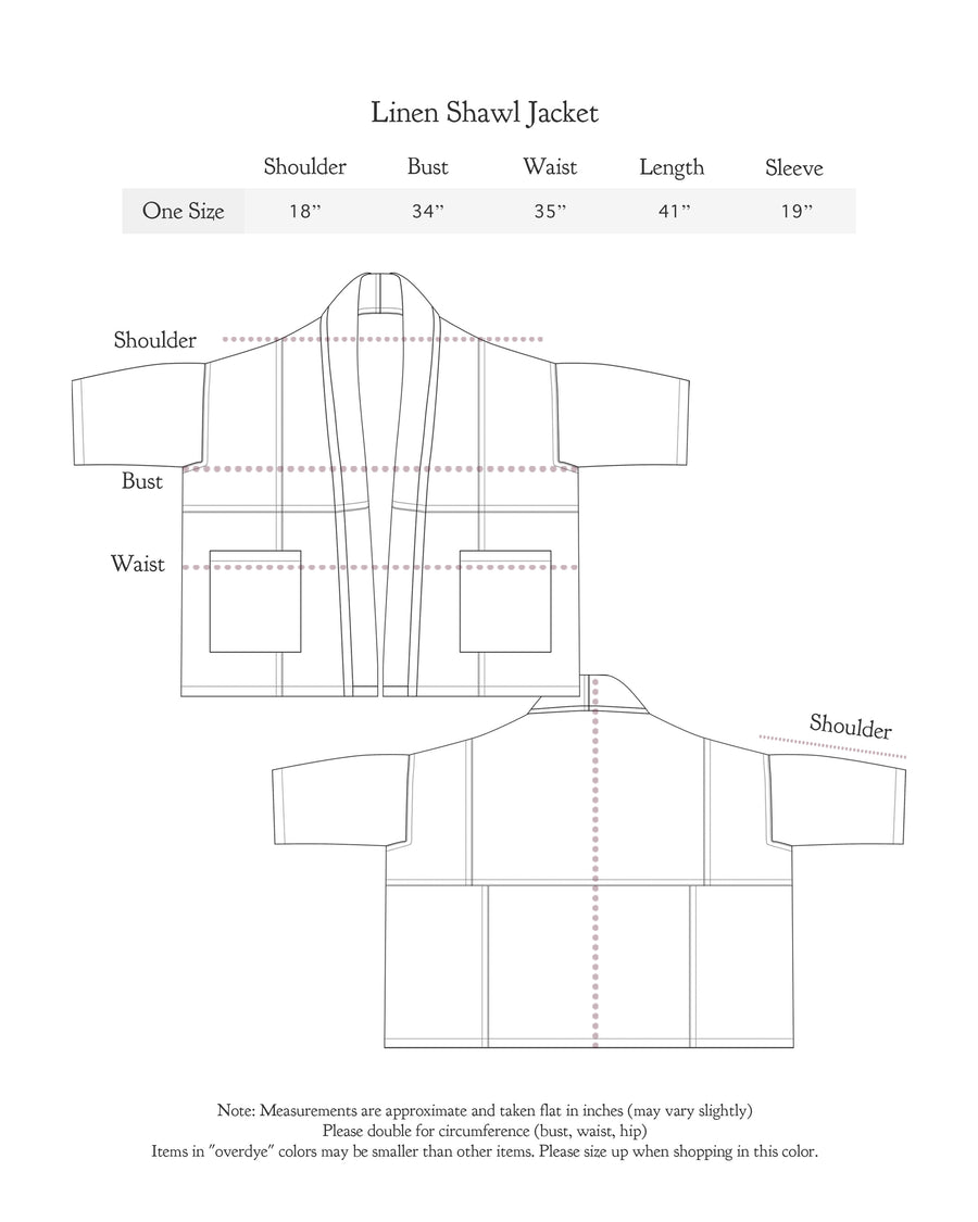 Size chart for Shawl Jacket