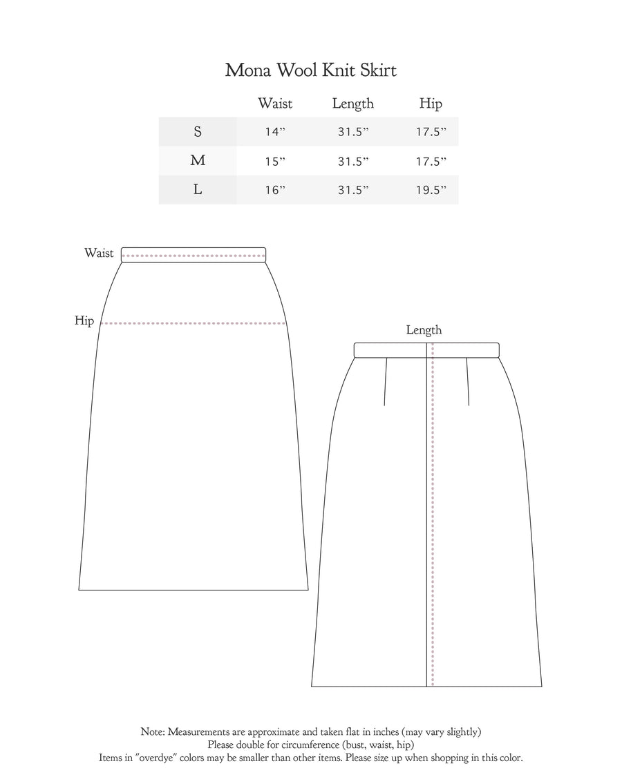 Size chart for Mona Wool Knit Skirt