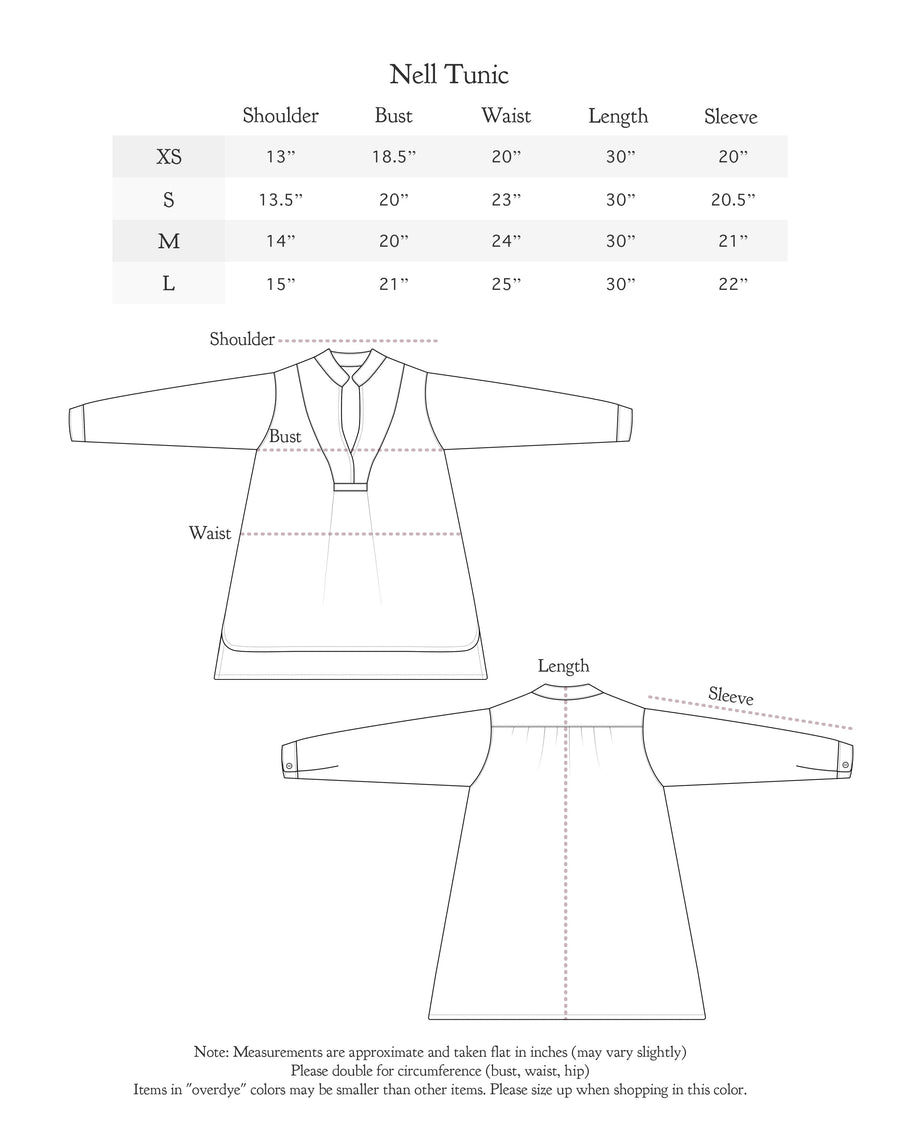 Size chart for Nell Tunic