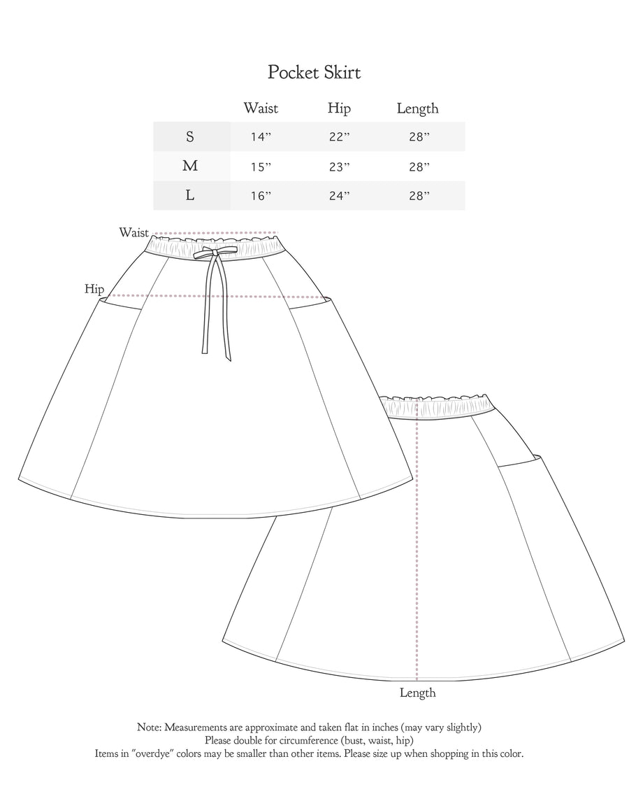 Size chart for Pocket Skirt
