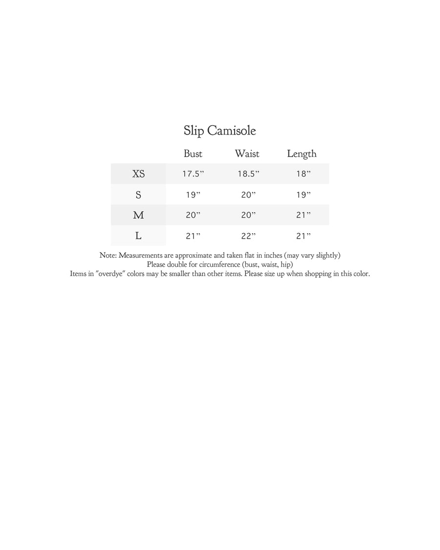 Size chart for Slip Camisole