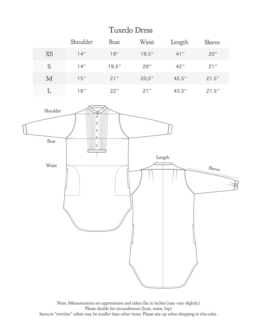 Size chart for Tuxedo Tunic