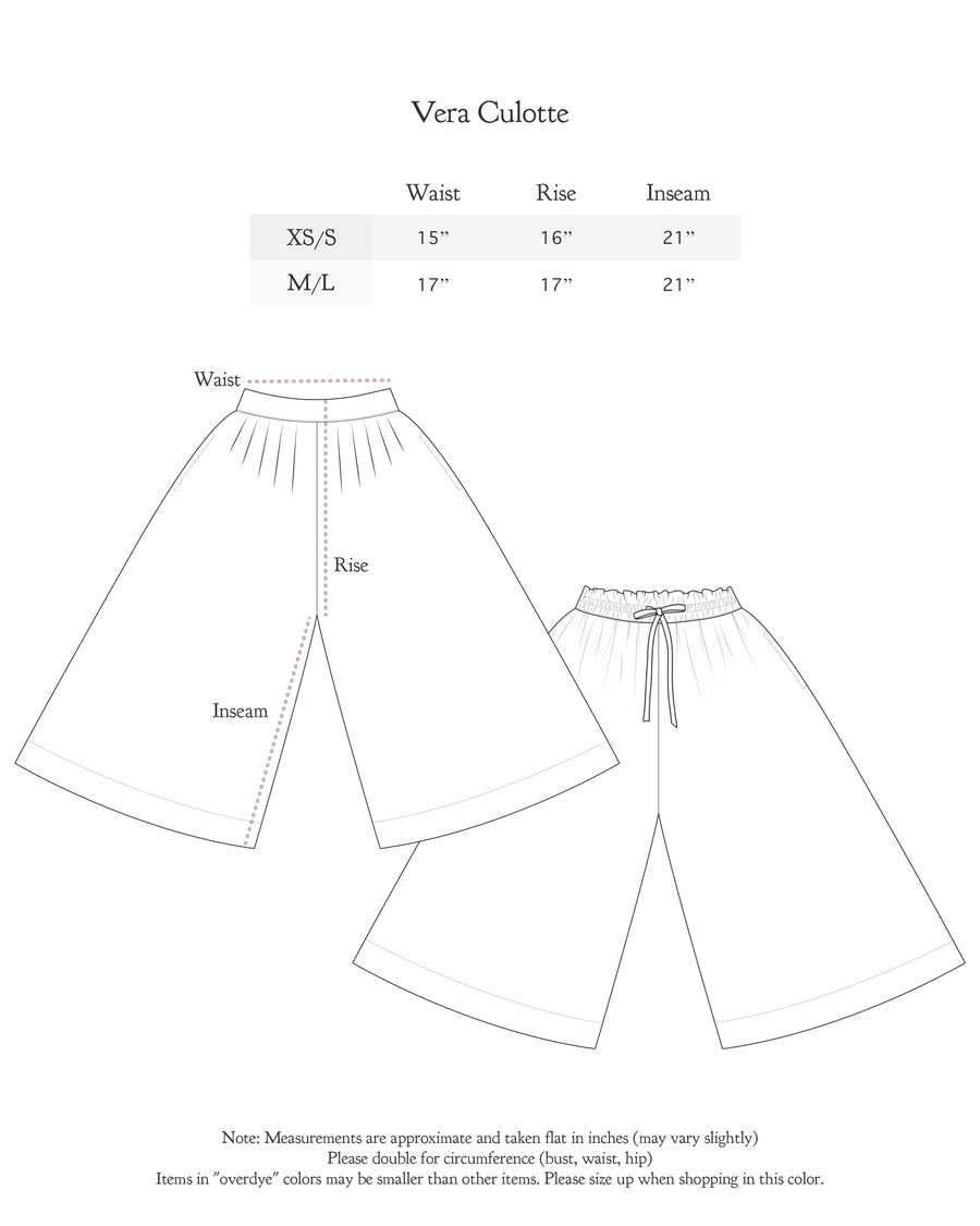 Size chart for Vera Culotte
