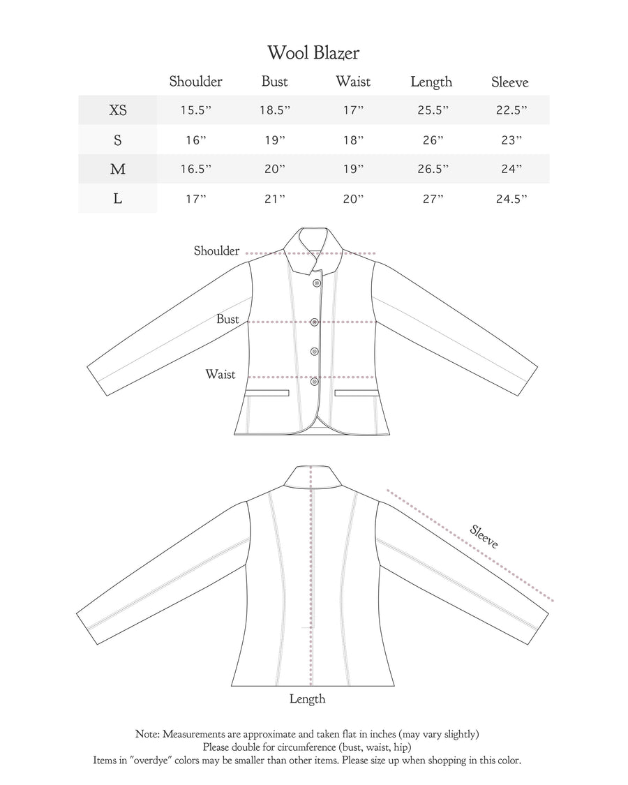 Size chart for Wool Blazer