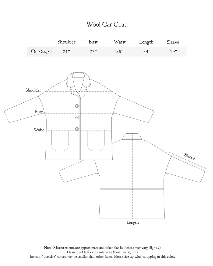 Size chart for Wool Car Coat